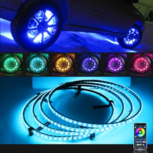 DREAMOTOR 4PCS 15.5" RGB LED Wheel Ring Lighting with APP & Remote Control - size: 15.5 inch - RGB Wheel Ring Lighting Kit