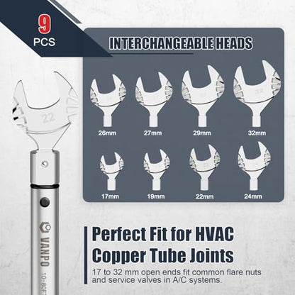 VANPO HVAC Torque Wrench 10–80 Ft-lb, 9×12mm, for Mini Split AC - size: 9×12mm (10-80 Ft-Lb)