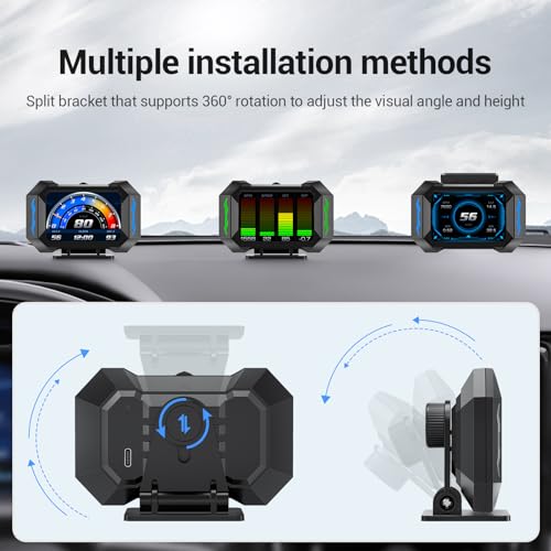 OBD2 Gauge Car HUD Head Up Display Multifunction Digital,Car Speedometer Tachometer Water Temperature Oil Temperature Volt Inclinometer Boost Gauge RPM Meter fit for Most Vehicles After 2008