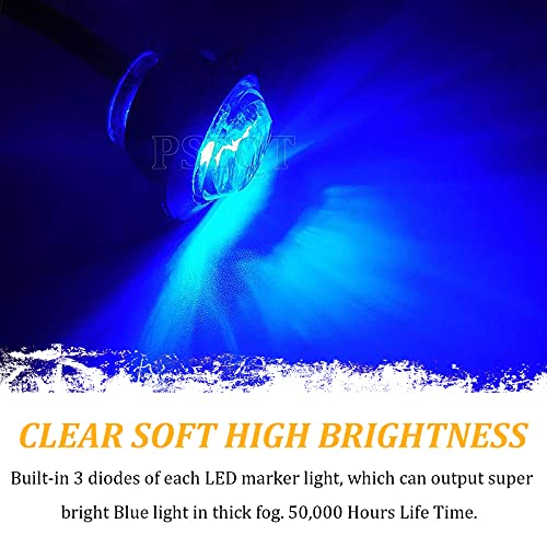 PSEQT 3/4" Round LED Side Marker Lights Clearance Turn Signal Indicators Bullet Grommet Light Waterproof for Trailer Truck Car Bus Van Pickup RV Wrangler ATV UTV (10pcs, Smoked Lens & Blue LED) - color: Smoked Blue