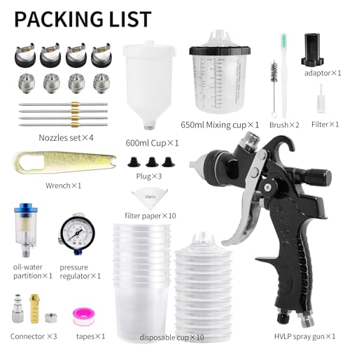 HVLP Spray Gun Kit with 10Pcs 650ML Disposable Paint Cups Car Paint Gun - color: Black