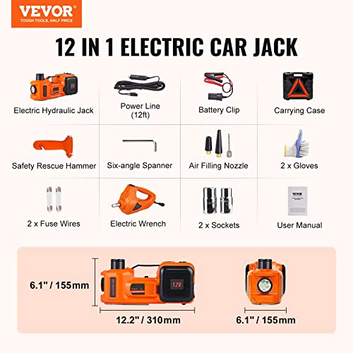 VEVOR Electric Car Jack 5 Ton with Electric Impact Wrench & Inflator Pump
