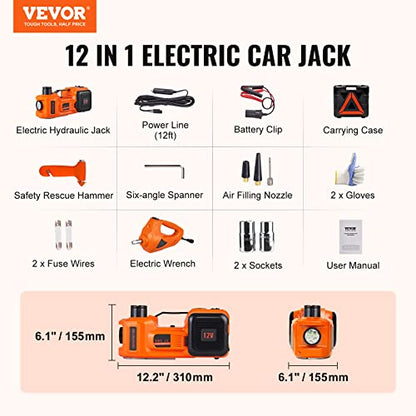 VEVOR Electric Car Jack 5 Ton with Electric Impact Wrench & Inflator Pump