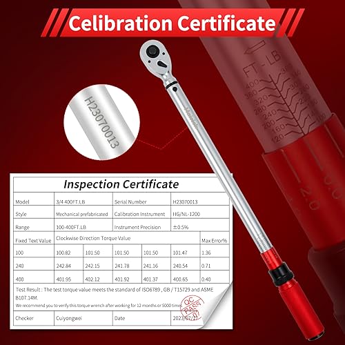 Hairich 3/4-Inch Torque Wrench, Dual-Direction Adjustable 60 tooth 100-400ft.lb/136-542Nm, Professional Torque Wrench, for Maintenance Tool and Product Assembly - size: 3/4inch 100-400FT.LB