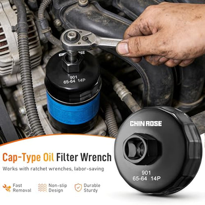 64-65mm Oil Filter Wrench, 14 Flutes, 1/2 Inch Square Drive