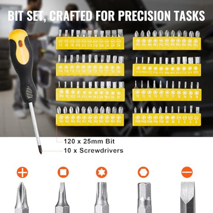 VEVOR Mechanics Tool Set 221Pieces - 1/4" and 3/8" Drive Sockets - SAE and Metric Mechanic Tool Kit with Bits - Wrenches, Ratchet Handle, Accessories, and Plastic Storage Case - for Automotive Repair - size: 221-PCS