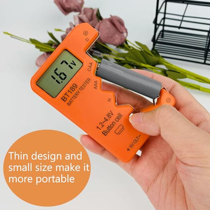 ZUFECY Battery Tester Checker, Universal Battery Tester for AA AAA C D 9V 1.5V, Small Volt Checker for All Batteries - Orange Color