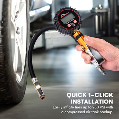 Boulder Tools Tire Pressure Gauge with Inflator - Digital Tire Pressure Gauge, 0-250 PSI Heavy Duty Tire Inflator Gauge with Air Chuck Lock & Bleed Valve, Air Compressor Accessories - style: Tire Pressure Gauge