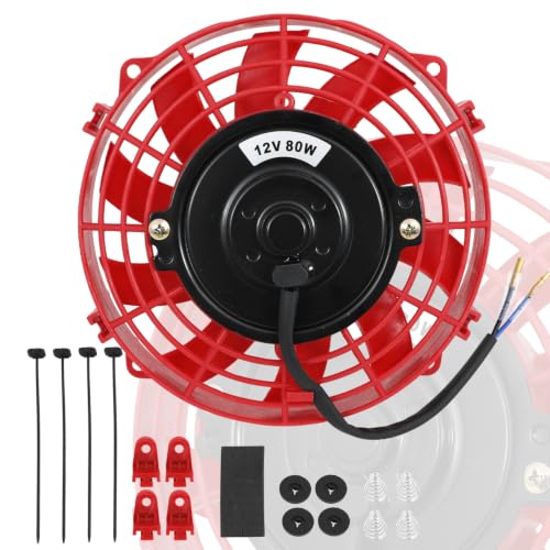 7" inch Slim Fan Push Pull Electric Radiator Cooling Fans 12V Mount Kit Unversal Red - color: Red, size: 7 Inch