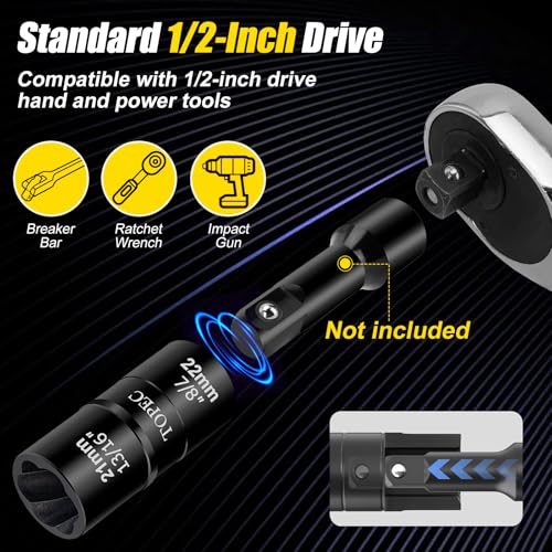 Topec 26mm x 27mm Flip Lug Nut Extractor, 1/2" Drive Lug Nut Removal Tool, 2-IN-1 Wheel Lock Remover Socket - size: 26 x 27mm