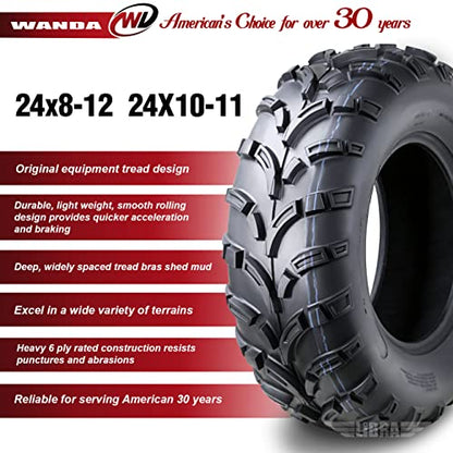 WANDA Set 4 ATV/UTV Tires 24x8-12 Front & 24x10-11 Rear /6PR P373... - size: 24X8-12&24X10-11