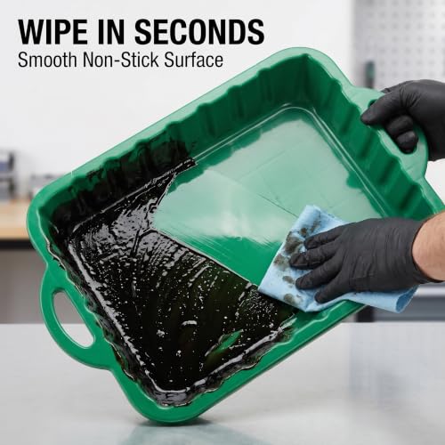 Veemoon 2.38 Gallon (9L) Oil Drain Pan, Plastic Anti-Splash Drain Container with Handle, Heavy Duty Leakproof Oil Change Drip Catcher Transmission Coolant Fluid Collector for Garage DIY Mechanics