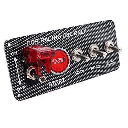 Ignition Switch Panel Kit, DC 12V 5 in 1 Car Engine Start Push Button LED Carbon Fiber Toggle Switch Panel for Racing Car - size: 5 Gang