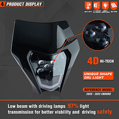 Dirt Bike Led Headlight Motorcycle 2020-2022 Enduro Headlight Kit for EXC EXCF SX SXF XC XCF XCW XCFW (Black-Dual 5) - color: Black-Dual 5