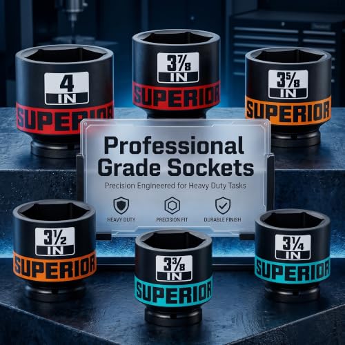 6 Piece 1”Drive Shallow Impact Socket Set, 3-1/4”-4”Axle Nut Sockets, SAE, CR-MO, 6 Point, Tools for Removing Mechanical Nuts, Large Automotive Repairs, Agricultural implement - size: 1" SAE