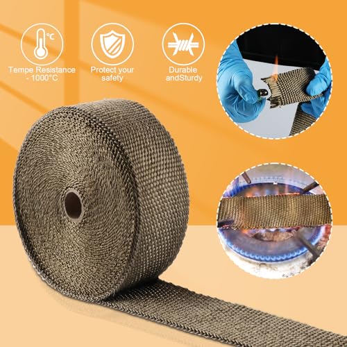 Exhaust Heat Wrap, Tooomplus 2'' x 50' Fiberglass Heat Shield Tape, Heat Wrap for Exhaust Pipes with 15pcs Stainless Steel Ties for Motorcycle Car Truck - size: 50 ft