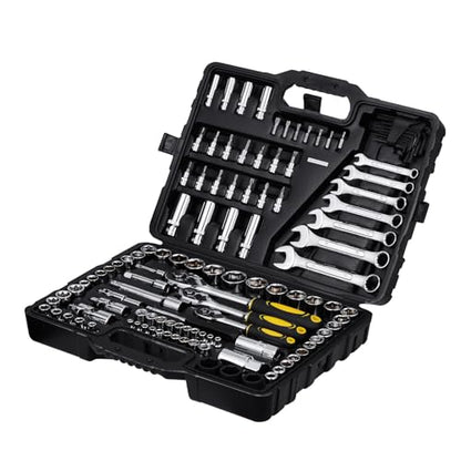 VEVOR 121-Piece Mechanics Tool Set - 1/4" 3/8" 1/2" Drive Sockets - SAE and Metric Mechanic Tool Kit with Bits - Ratchet Handle, Wrenches, Accessories, and Plastic Storage Case for Automotive Repair - size: 121-PCS