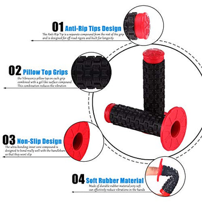 Motorcycle Grips 7/8" Dirt Bike Grip Pillow Top Grips Rubber Anti-Slip Universal Handlebar Racing Grip for Motocross ATV - color: Red