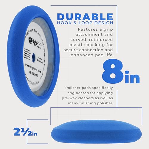 TCP Global 8" Blue Foam Buffing Pad, Light Cut Polish - color: Blue