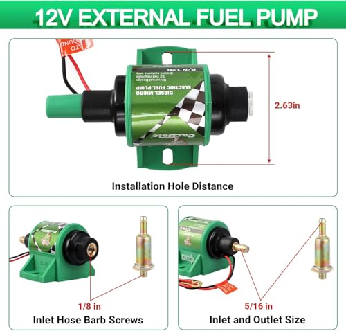 CarBole 12D Micro Electric Diesel Fuel Pump Universal 5/16 inch Inlet and Outlet 12V 1-2 A, 35 GPH, 4-7 PSI - size: 12V 4-7 PSI Diesel Pump