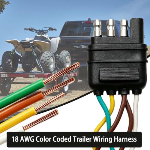 25ft 4 Wire 4-Flat Trailer Light Wiring Harness Extension Kit, Trailer Wiring Harness with 18 Gauge White Ground Wire for Trailers O-016 - size: 25FT