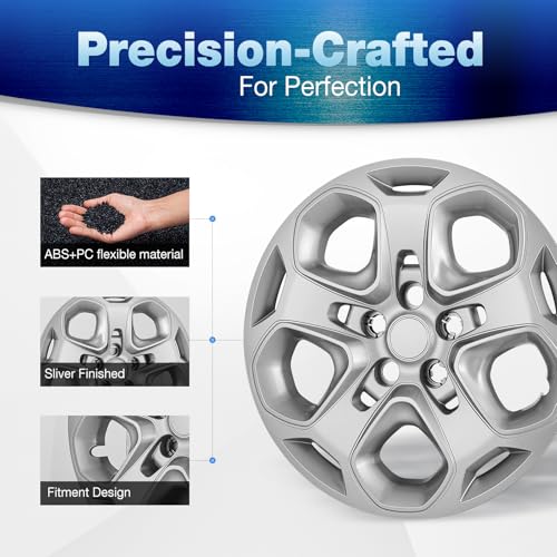 17" Hubcaps Wheel Covers for 2010-2012 Ford Fusion, 17 inch Sliver - color: Silver