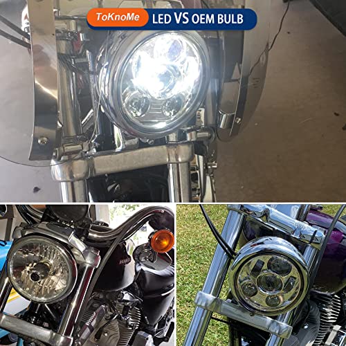 5-3/4 5.75 inch Headlight LED Compatible with Harley Davidson Dyna Sportster Iron 883 1200 Low Rider XLH883 Super Glide Softail Custom XLH1200 Forty-Eight SuperLow Street 500 750(Chrome) - color: Chrome