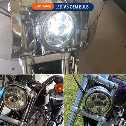 5-3/4 5.75 inch Headlight LED Compatible with Harley Davidson Dyna Sportster Iron 883 1200 Low Rider XLH883 Super Glide Softail Custom XLH1200 Forty-Eight SuperLow Street 500 750(Chrome) - color: Chrome