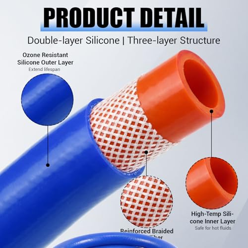 Outus 1" Id, 50ft Silicone Heater Hose,Coolant Radiator Hose, Blue, 1 - color: Blue, size: 1" ID, 50ft
