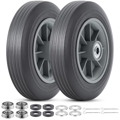 2 Pcs 10 inch Solid Rubber Tires, 10" x 2" Flat Free Tire and Wheel
