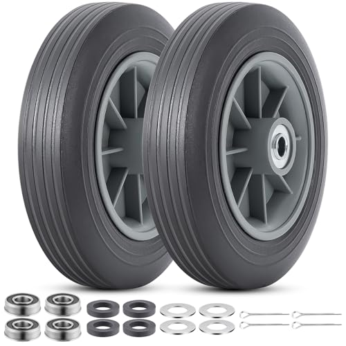 2 Pcs 10 inch Solid Rubber Tires, 10" x 2" Flat Free Tire and Wheel