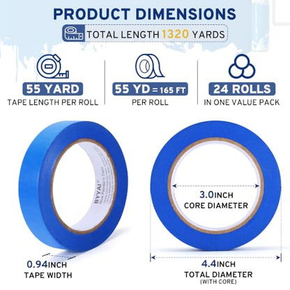 24 Rolls Painters Tape 1 Inch Wide, Blue Masking Tape Bulk 1320 Yards - size: 1 inch wide
