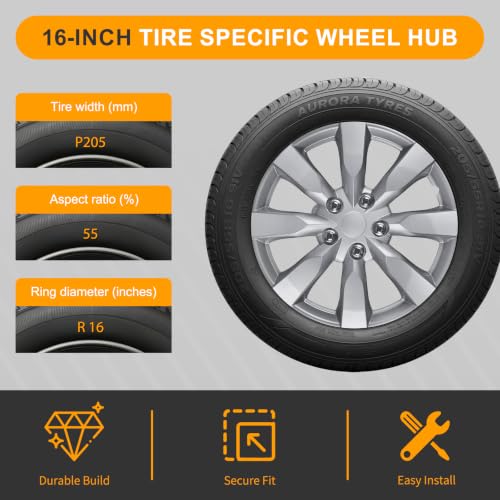Wheel Hub Caps, Universal Fit for Steel Wheels, Set of 4, Sliver or Black (Sliver 8-Spoke, 16 Inch) - color: Sliver 8-Spoke