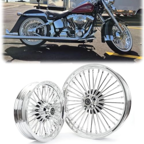 TOFR 21x3.5 16x3.5 Chrome Fat Spoke Wheels For Harley Softail Models 00-22 - color: Chrome, size: Front:21x3.5 Rear:16x3.5