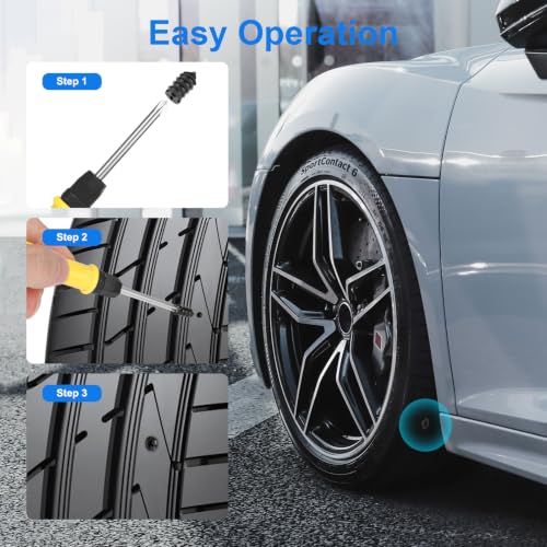 Linkstyle 100PCS Tire Repair Kit, Screw-in Tire Plug Set with 3 Sizes Rubber Plugs, Flat Tire Puncture Repair Screws for Car Truck Motorcycle SUV Roadside Emergency Fix with Screwdriver & Storage Case - size: 100PCS with 3 Sizes