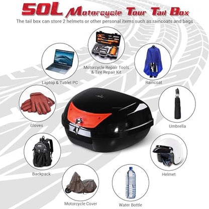 Yescom 50L Universal Motorcycle Tour Tail Box Scooter Trunk Storage w/Lock - size: 50L
