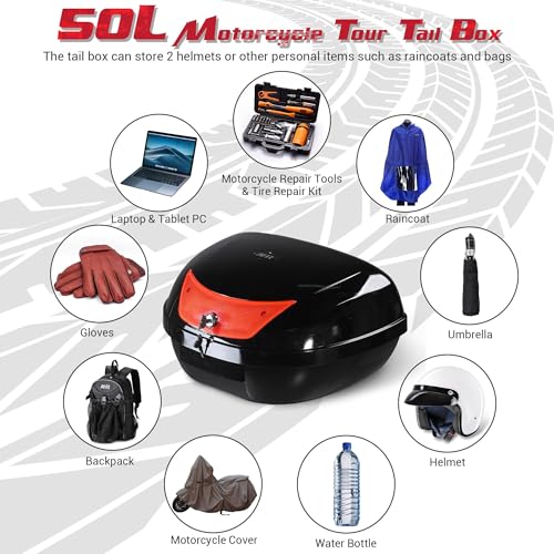 Yescom 50L Universal Motorcycle Tour Tail Box Scooter Trunk Storage w/Lock - size: 50L