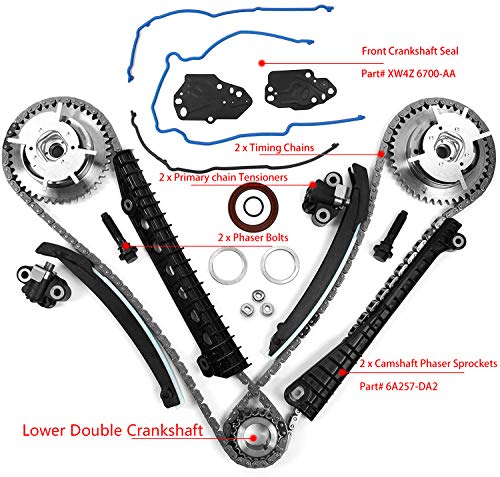 Camshaft Drive Variable Camshaft Timing Kit 3R2Z-6A257-DA for F'-ord Expedition F'150 F250 F350 Lincoln Mark LT Navigator 5.4L 3V Triton 2004-2013, with Phasers Sprockets Tensioners Guides Chains