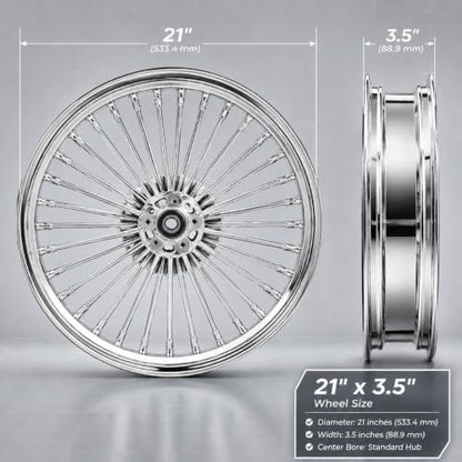 TOFR 21x3.5 Fat Spoke Chrome Front Wheel For Harley Softail Choppers - color: Chrome, size: Front:21x3.5