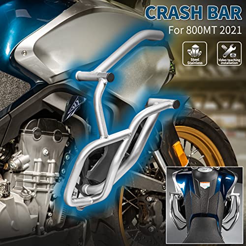 for CF-Moto 800MT MT800 MT 800 MT CF800MT 2021 2022 2023 Motorcycle Engine Guard Bumper Highway Crash Bars Stunt Cage Frame Falling Body Protector Kit Gas Tank Protection 21-23 (Silver)