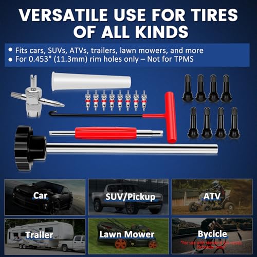 22PCS Tire Valve Stem Tool–Quick Change Valve Installer Kit with TR413/TR414 Valve Stems,Valve Stem Removal Tool,4-Way Valve Core Removal Tool,T-Handle Puller,Push Rod&Gloves–Fits Cars,Trucks and More