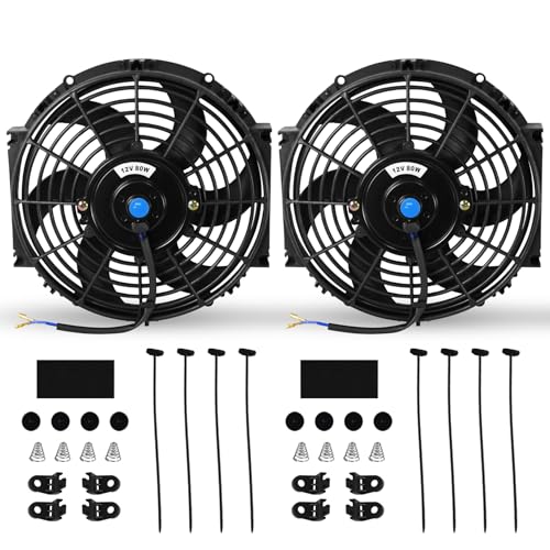 10" Universal Electric Radiator Fan Push Pull Slim Fan High Performance Cooling Fan 80W 12V Mount Kit 2PCS - size: 10 inch- 2PCS