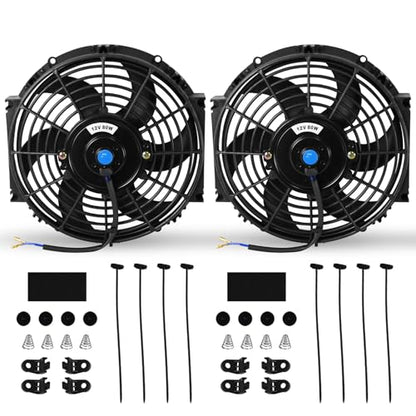 10" Universal Electric Radiator Fan Push Pull Slim Fan High Performance Cooling Fan 80W 12V Mount Kit 2PCS - size: 10 inch- 2PCS