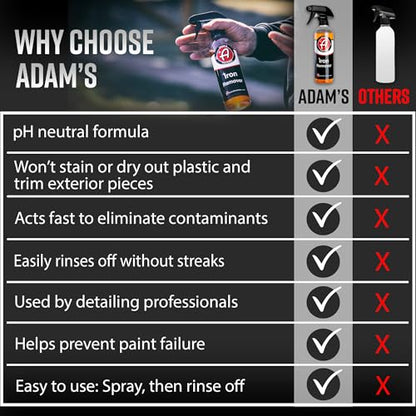 Adam's Iron Remover (16oz, 2 Pack) - Fallout & Iron Remover Spray for Car Detailing Removes Iron Particles in Auto Paint, Wheels, Motorcycle, RV & Boat - Use Before Clay Bar, Wax or Car Wash - size: 16 fl. oz (2 Pack)