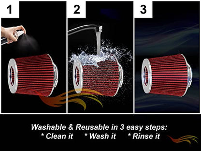 Rtunes Racing 3.25-Inch 83mm Washable Dry Clamp-On Cone Air Filter, Red - size: Standard 3.25"