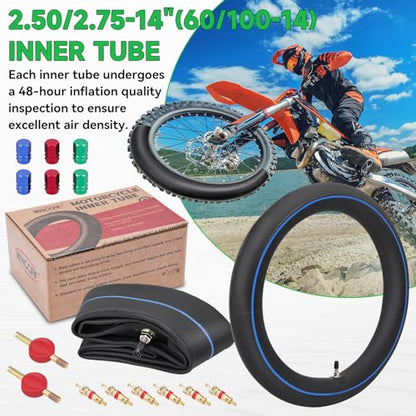 2.50/2.75-14"(60/100-14) Motorcycle Inner Tube TR4 Staight Valve Stem Tire Tube for 110cc 125cc Tyre Tubes CRF70 CRF110 XR70 KLX110 TTR90 PW80 RM65 Off Road Motocross Heavy Duty Inner Tire - size: 2.50/2.75-14" 2pcs