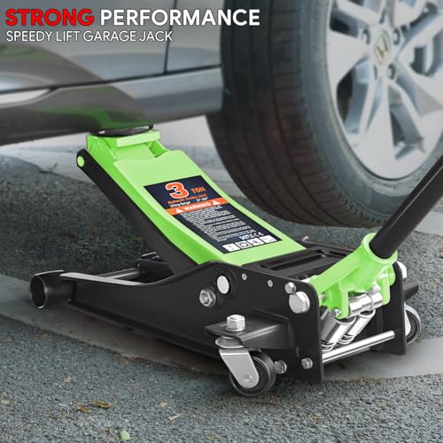 DNA Motoring Low Profile Hydraulic Trolley Service/Floor Jack, 3 Ton (6000 lbs) Capacity Heavy Duty Hydraulic Car Jack, Lifting Range 3"-20", Green, TOOLS-00475-GR - color: Green, style: 3 ton