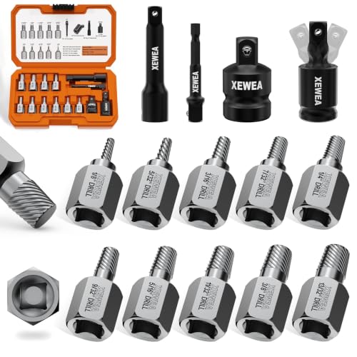XEWEA 14PCS 3/8" Drive Screw Extractor Set，Multi-Spline Easy Out - size: 10+4PCS