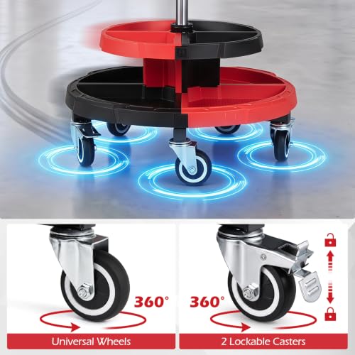 Goplus Rolling Mechanic Stool with Cushioned Seat - color: Red, size: 2-Tier Tool Tray