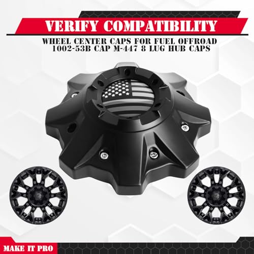 KitsPro Center Cap for Fuel Offroad 1002-53B M-447 8-Lug Rim — Matte Black with American Flag, Pack of 1 - color: Matte Black with American Flag, size: Fuel Offroad 1002-53B M-447 8-Lug